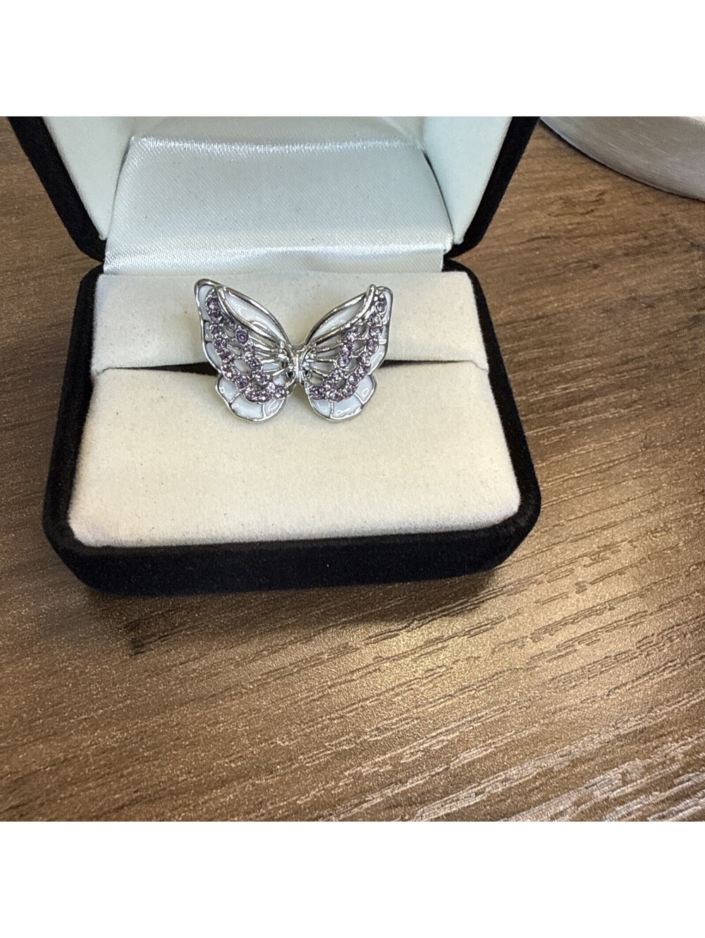 Amethyst Butterfly Stainless Steel Ring (Size 8)